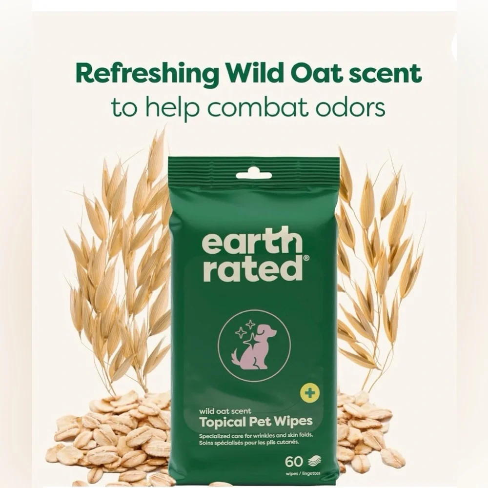 Earth Rated Topical Pet Wipes - Green wild oat scent 60 wipes New sealed